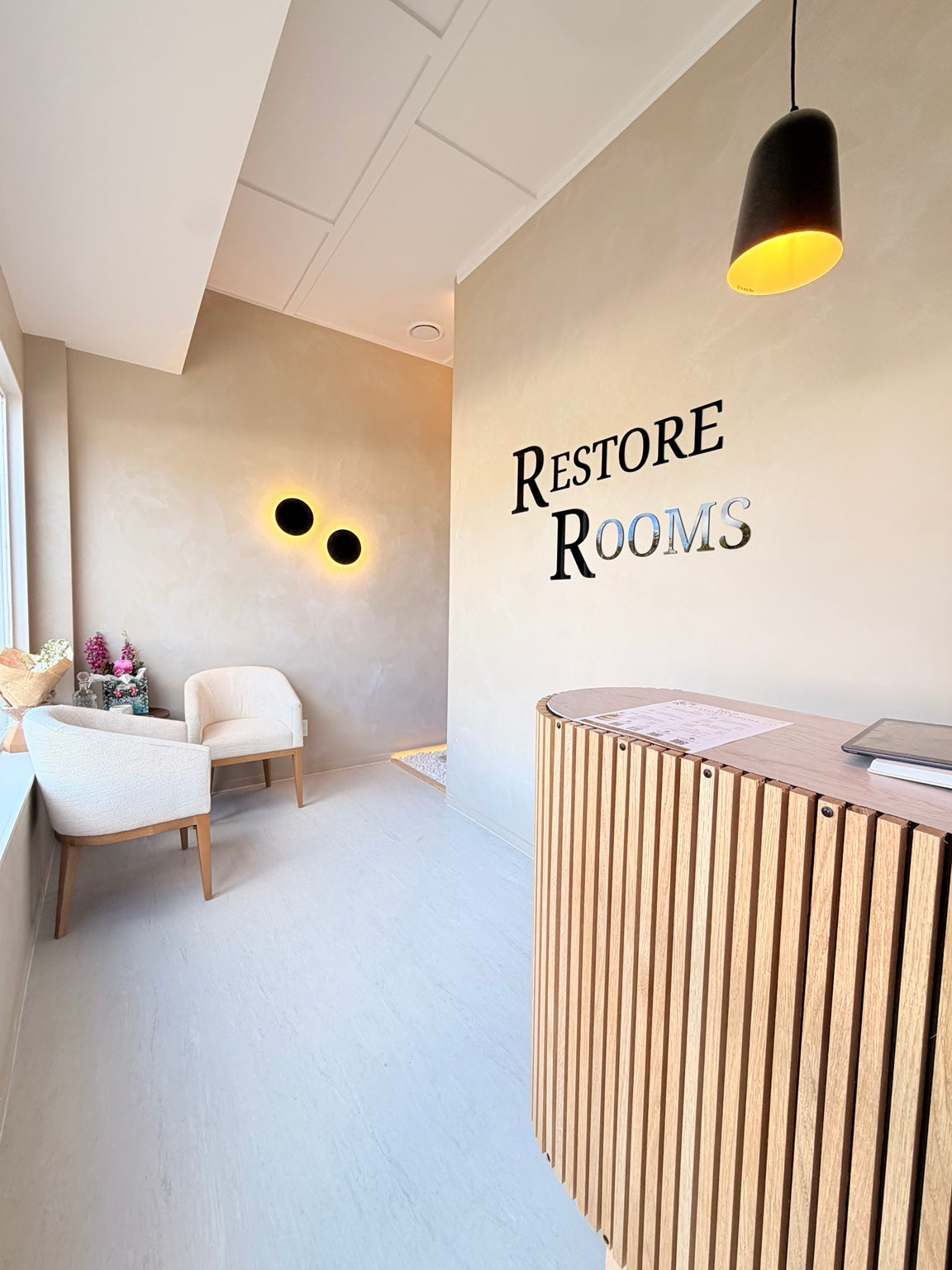 Reception at Restore Rooms Massage Therapy in Epsom